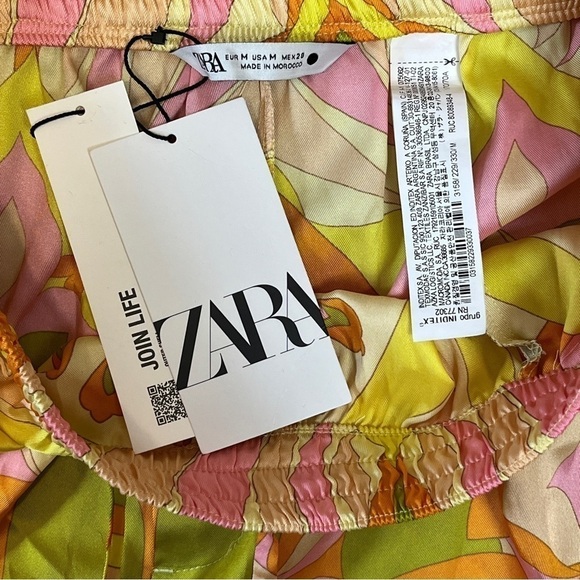 Zara Wide Leg Silky Pajama Style Pant. Orange Pink Yellow. Size M #868 NWT - Picture 8 of 8